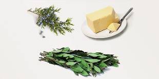 Juniper, bay leaf and oil for making ointment